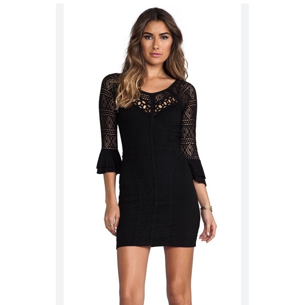 Free People City Girl Mini Dress Womens Small Black Whimsigoth Sexy Party Lace